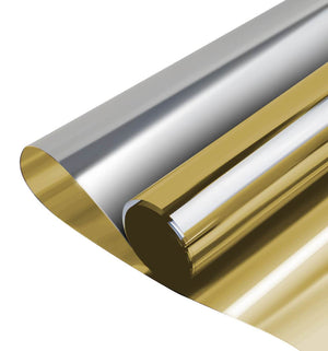 金属風ガラスフィルム 窓フィルム外から見えない マジックミラー ガラス透明断熱フィルム 窓ガラスフィルム 目隠シート 紫外線カット 飛散防止ゴールドシルバー - ONEKOTO